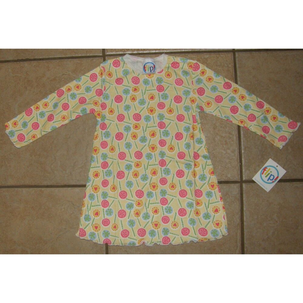 NEW Girls Sz 4T Colorful Lollipop Print Long Sleeve Stretchy Cotton Dress FLIP